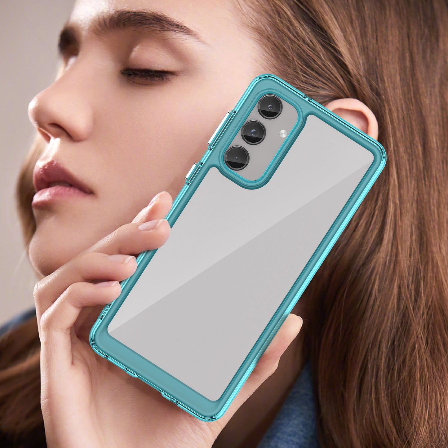 For Samsung Galaxy M55 5G Case TPU Frame Clear Acrylic Protective Phone Cover - Transparent Blue