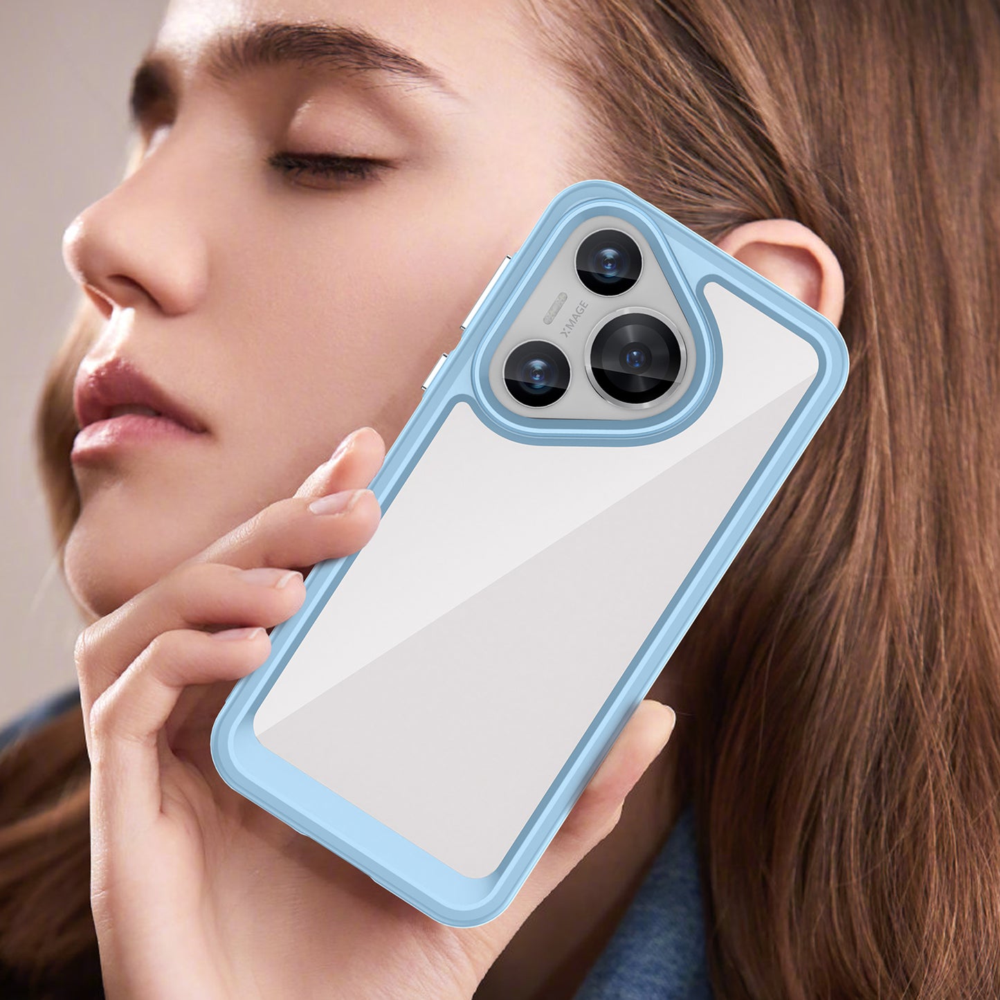 For Huawei Pura 70 Protective Case TPU Frame Clear Acrylic Phone Cover - Blue