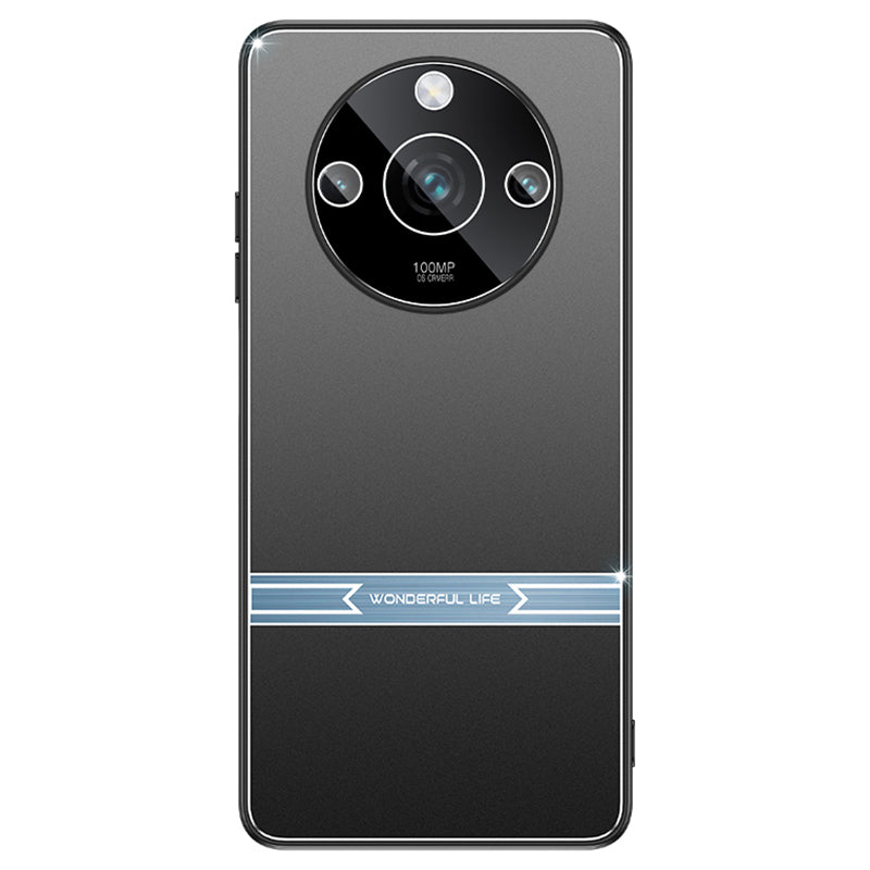 For Realme 11 Pro+ 5G Cover Matte Anti-fingerprint Metal+PC+TPU Cell Phone Case - Black+Blue