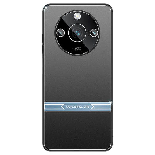 For Realme 11 Pro+ 5G Cover Matte Anti-fingerprint Metal+PC+TPU Cell Phone Case - Black+Blue