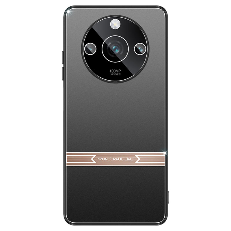 For Realme 11 Pro+ 5G Cover Matte Anti-fingerprint Metal+PC+TPU Cell Phone Case - Black+Rose Gold