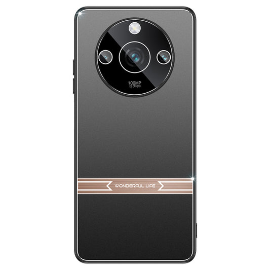 For Realme 11 Pro+ 5G Cover Matte Anti-fingerprint Metal+PC+TPU Cell Phone Case - Black+Rose Gold