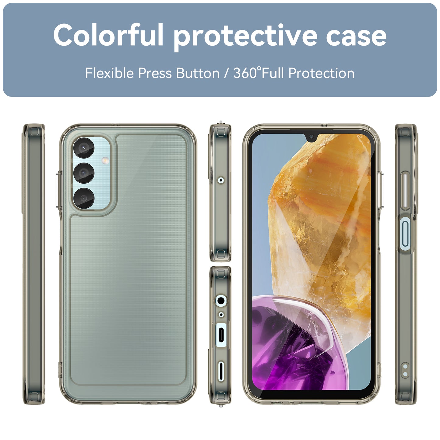 For Samsung Galaxy M15 5G / F15 5G Phone Case Candy Series TPU Slim-Fit Back Cover - Transparent Grey