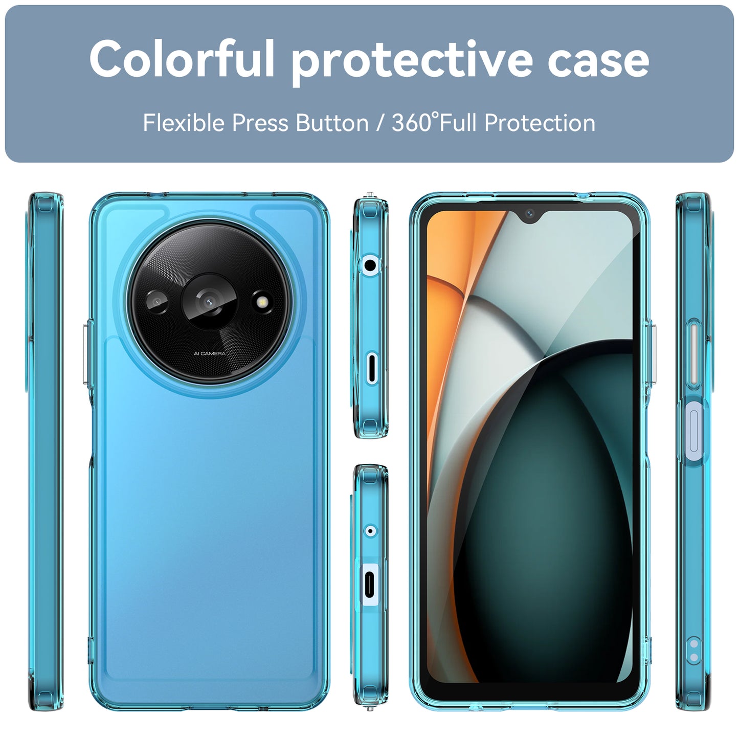 For Xiaomi Redmi A3 / Poco C61 4G Cell Phone Cases Candy Series Slim-Fit TPU Protective Cover - Transparent Blue