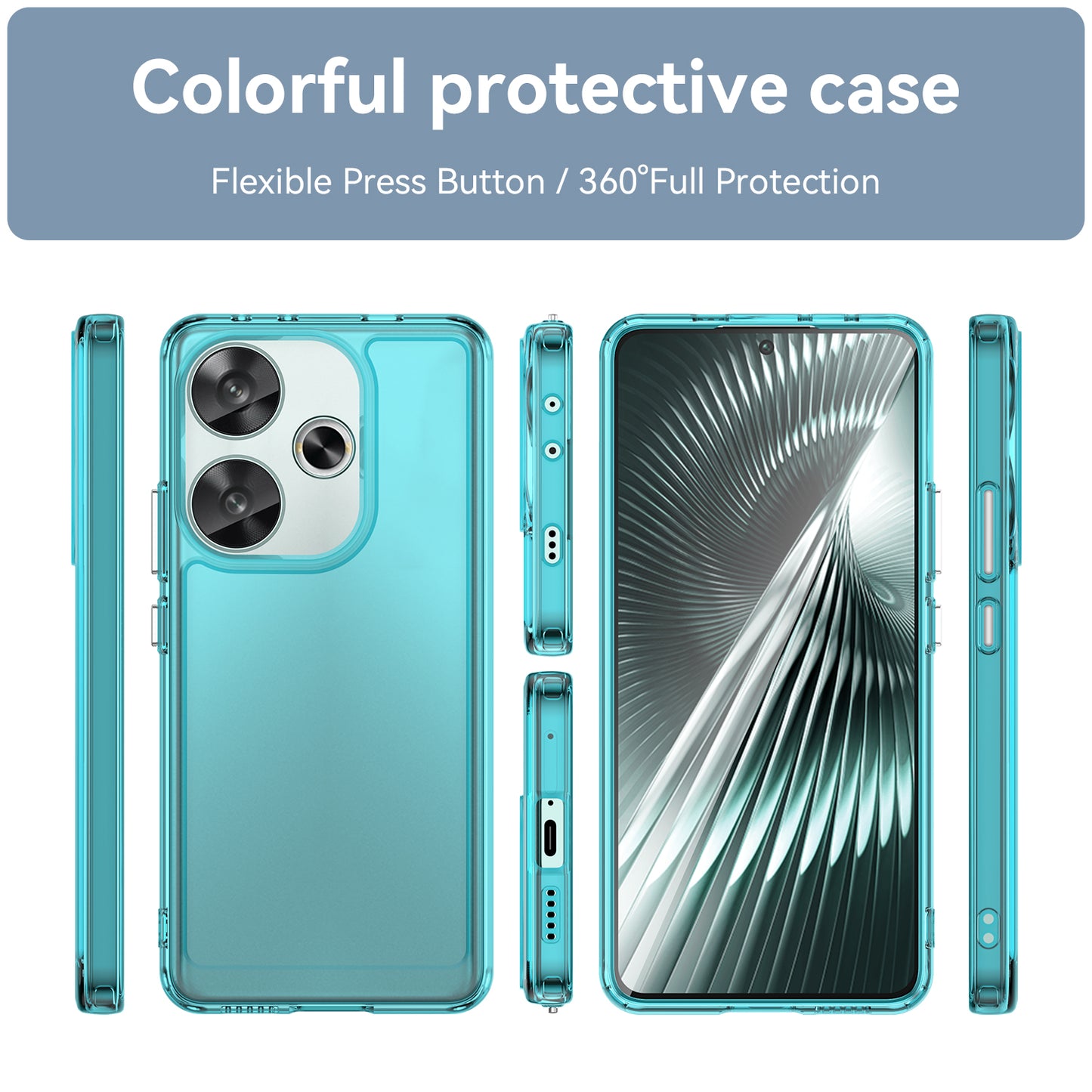 Candy Series for Xiaomi Redmi Turbo 3 5G Back Phone Cover Anti-fingerprint TPU Case - Transparent Blue