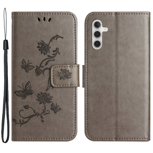 For Samsung Galaxy M15 5G / F15 5G Flip Wallet Case Butterfly Flower Leather Phone Cover - Grey