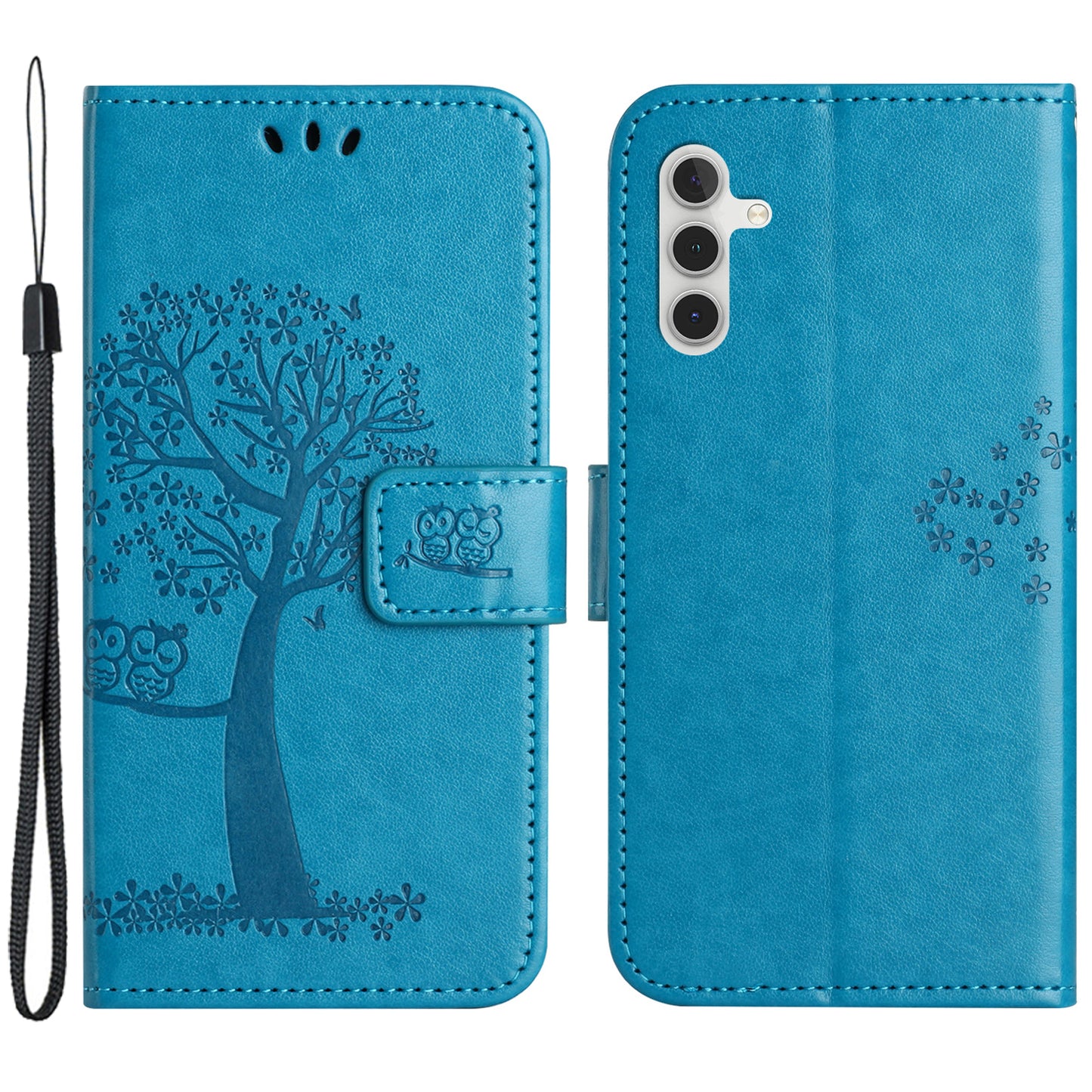 Leather Case for Samsung Galaxy M15 5G / F15 5G , Wallet Phone Cover Imprinted Owl Tree - Blue