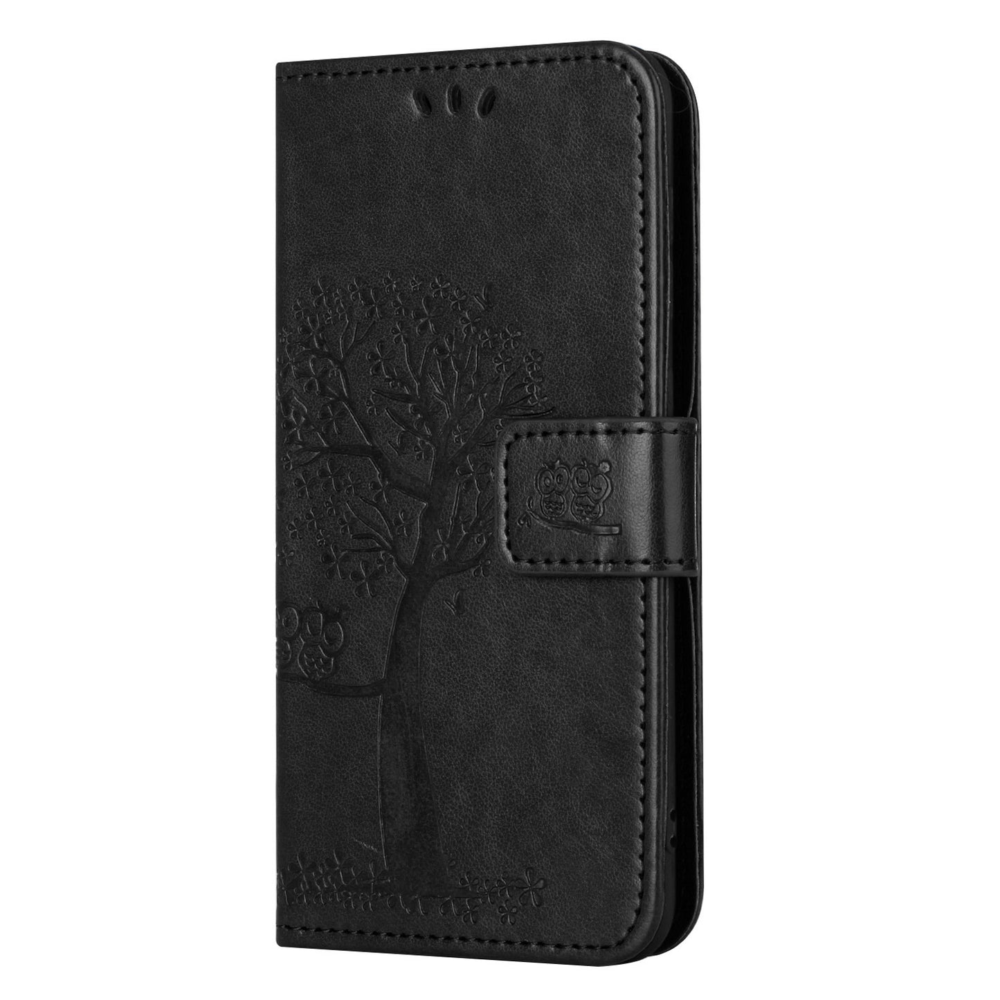 Leather Case for Samsung Galaxy M15 5G / F15 5G , Wallet Phone Cover Imprinted Owl Tree - Black