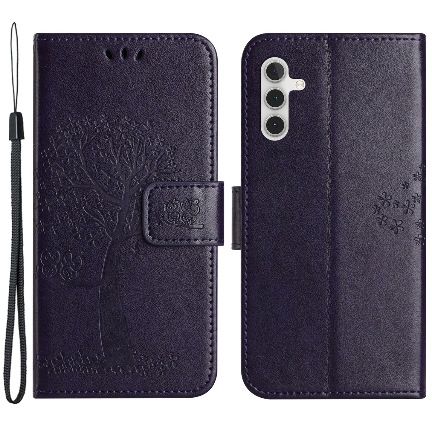Leather Case for Samsung Galaxy M15 5G / F15 5G , Wallet Phone Cover Imprinted Owl Tree - Dark Purple