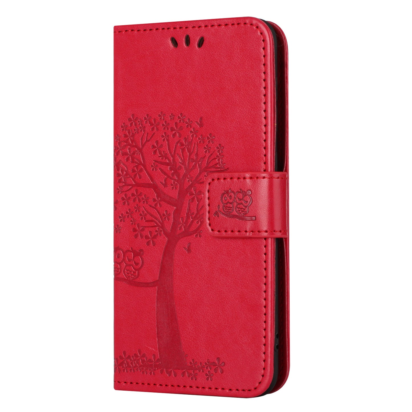Leather Case for Samsung Galaxy M15 5G / F15 5G , Wallet Phone Cover Imprinted Owl Tree - Red