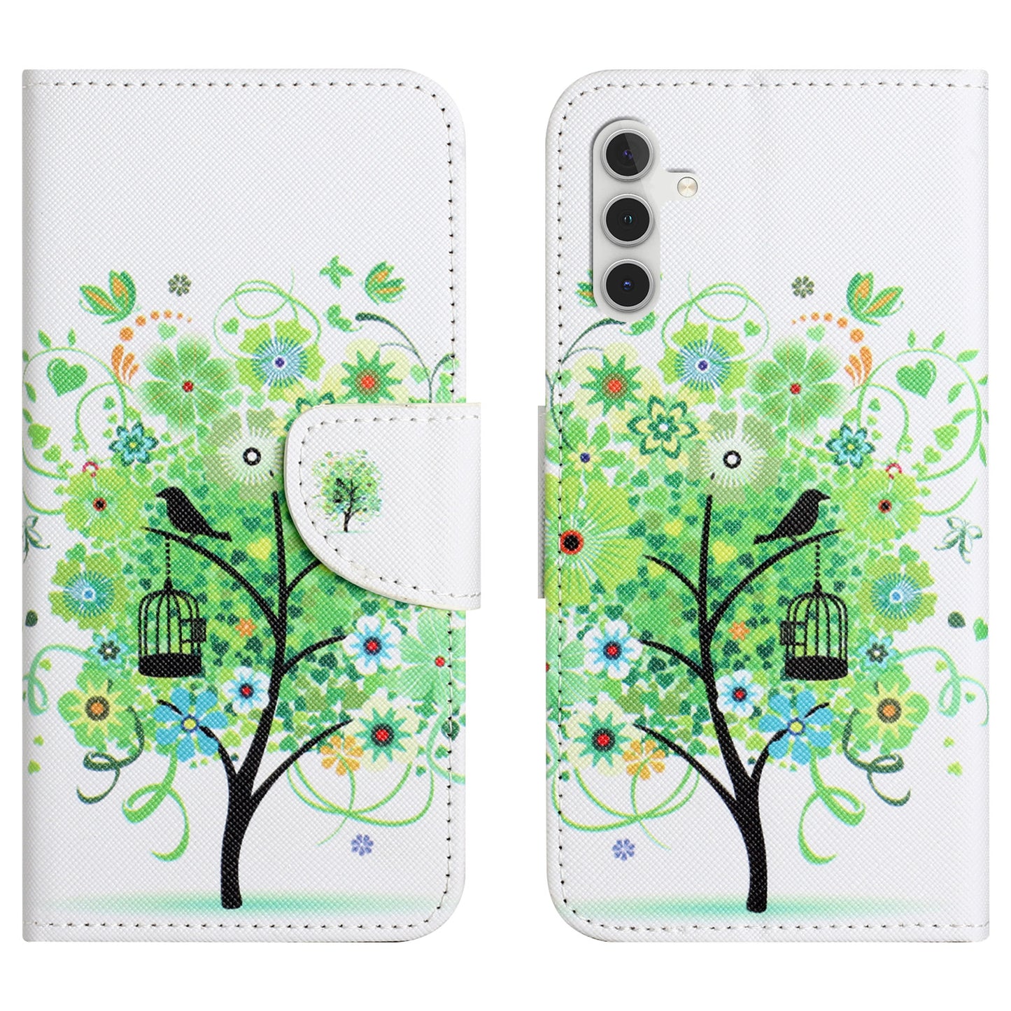 For Samsung Galaxy M15 5G / F15 5G Pattern Printing Wallet Case PU Leather Phone Cover - Green Tree