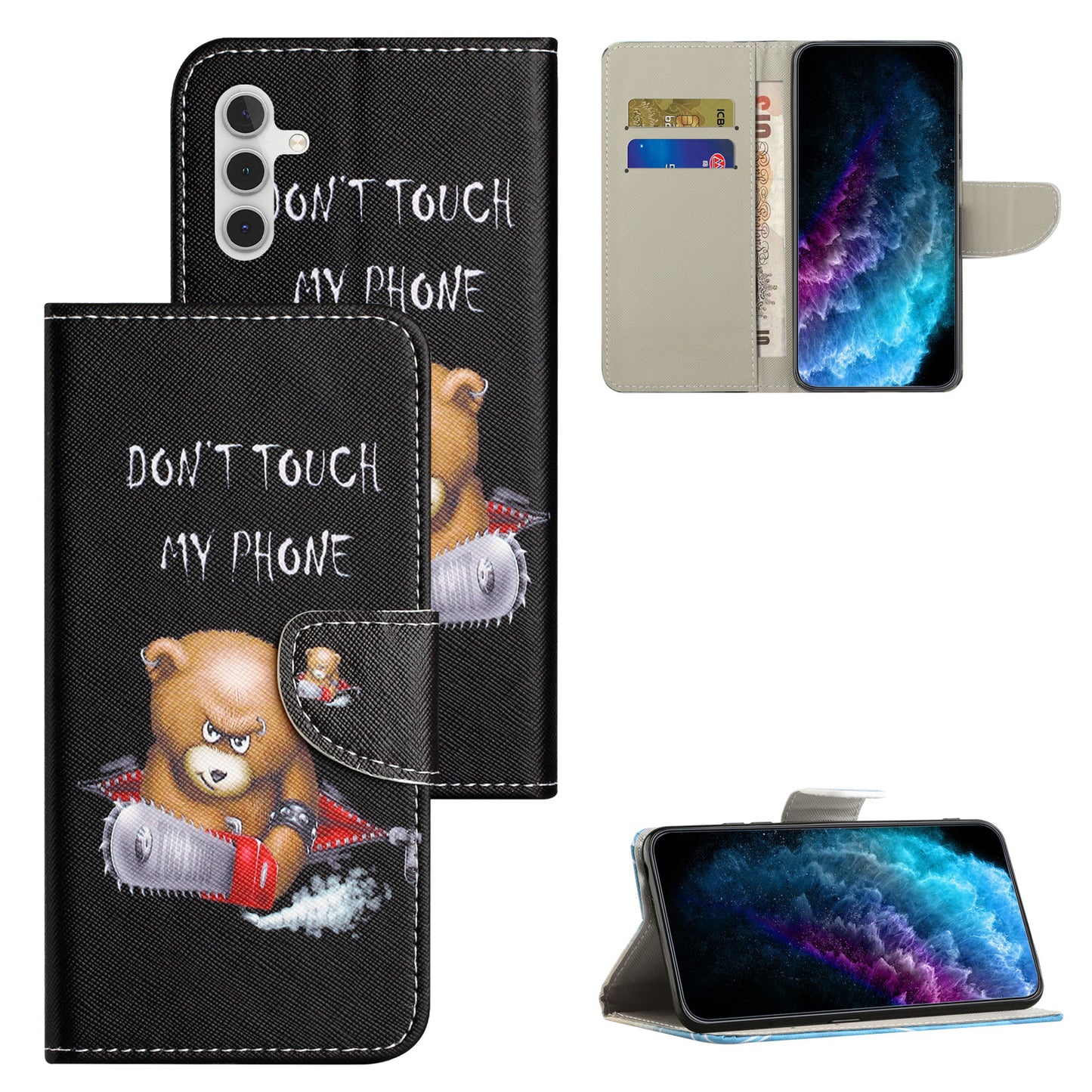 For Samsung Galaxy M15 5G / F15 5G Pattern Printing Wallet Case PU Leather Phone Cover - Bear