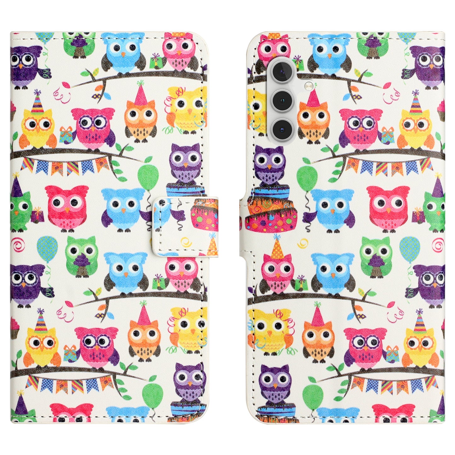 For Samsung Galaxy M15 5G / F15 5G Pattern Printing Case Flip Leather Phone Cover with Wallet - Owls Sticker