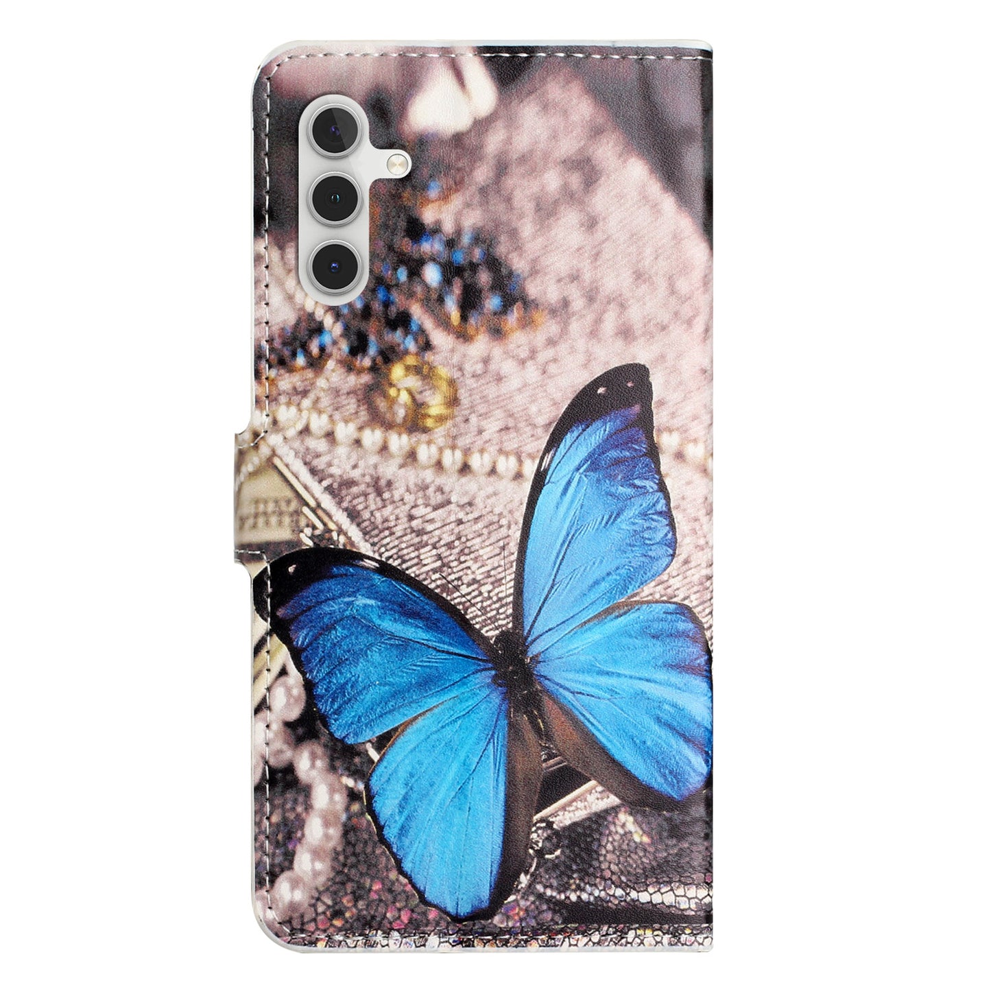 For Samsung Galaxy M15 5G / F15 5G Pattern Printing Case Flip Leather Phone Cover with Wallet - Blue Butterfly
