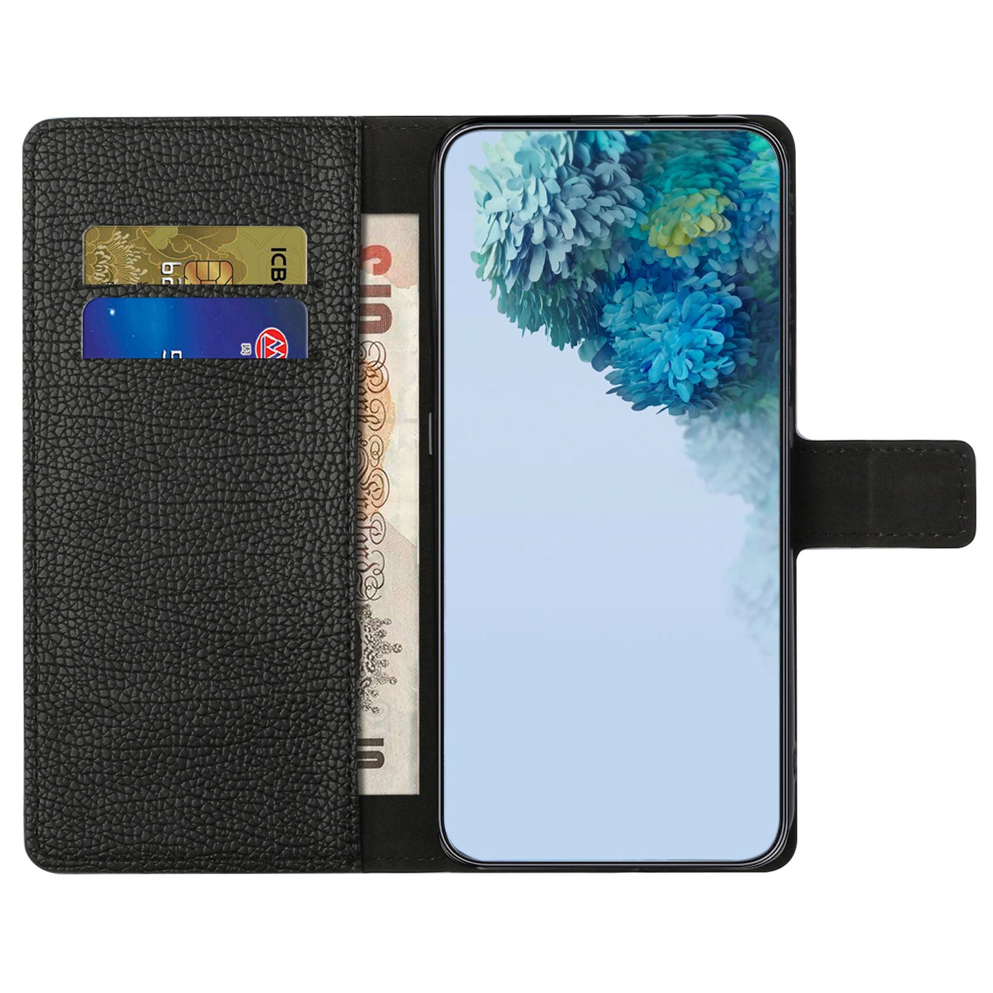 Stand Shell for Samsung Galaxy M15 5G / F15 5G , Wallet Litchi Texture Leather Phone Cover - Black