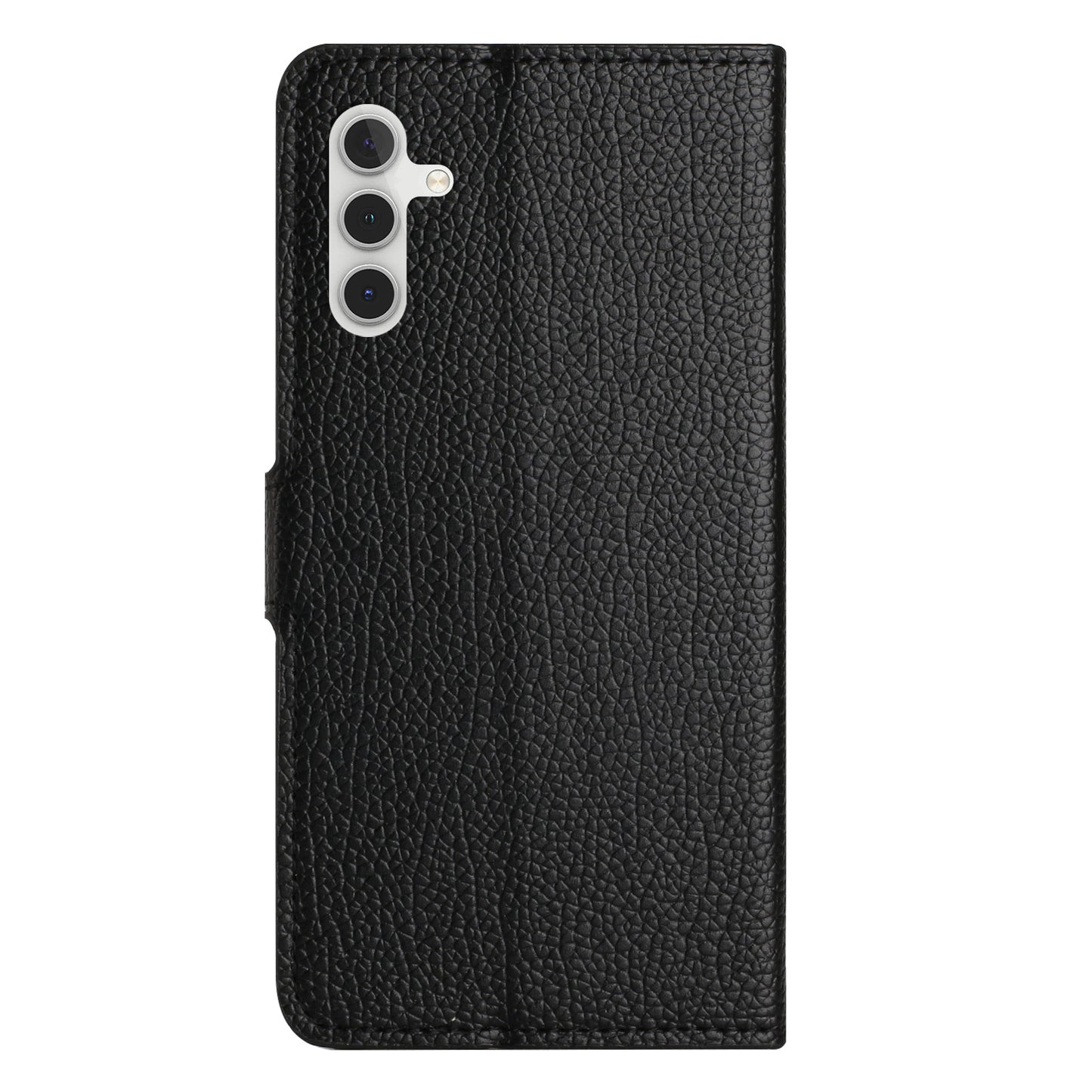 Stand Shell for Samsung Galaxy M15 5G / F15 5G , Wallet Litchi Texture Leather Phone Cover - Black