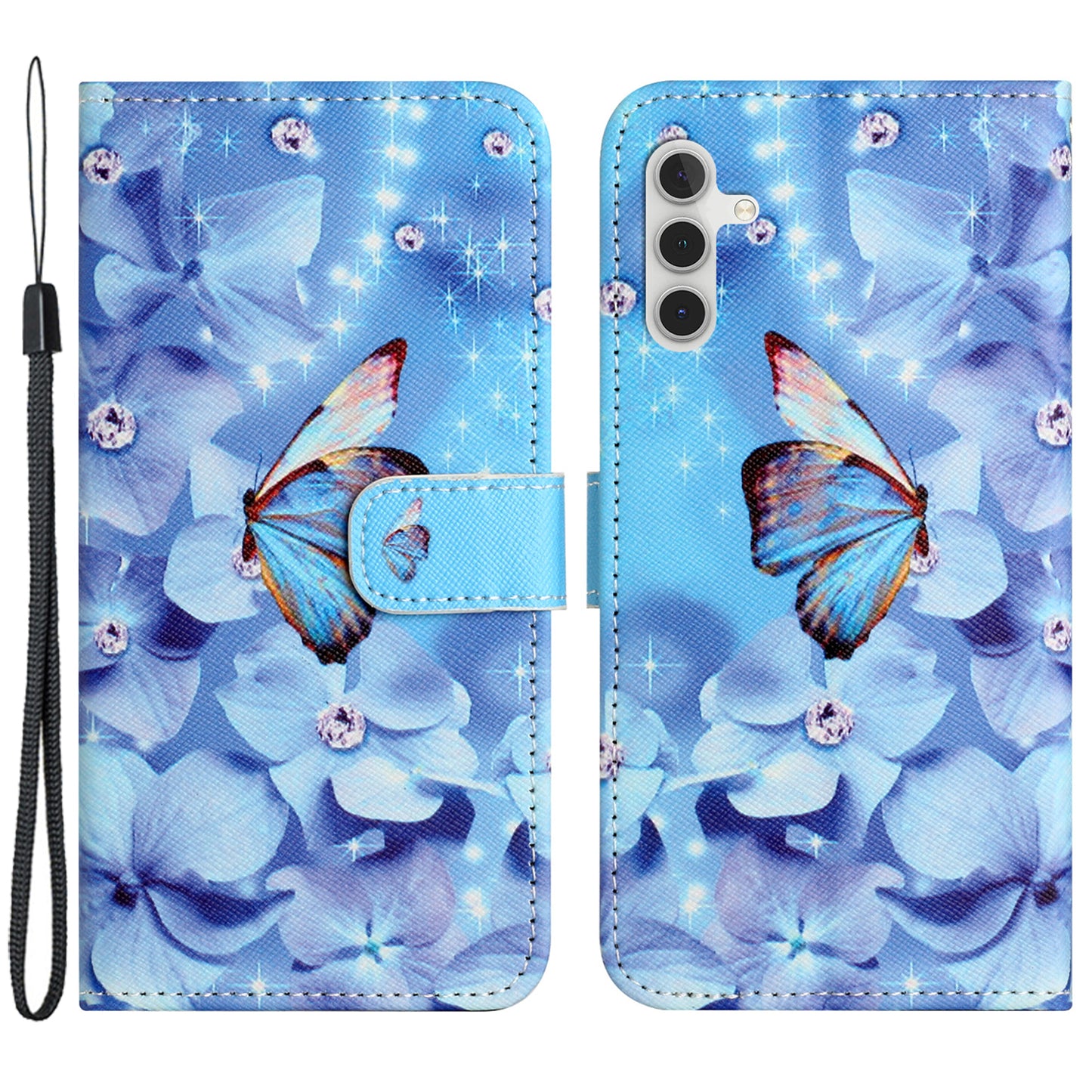 Leather Case for Samsung Galaxy M15 5G / F15 5G Pattern Printing Cross Texture Phone Wallet Cover - Flower and Butterfly