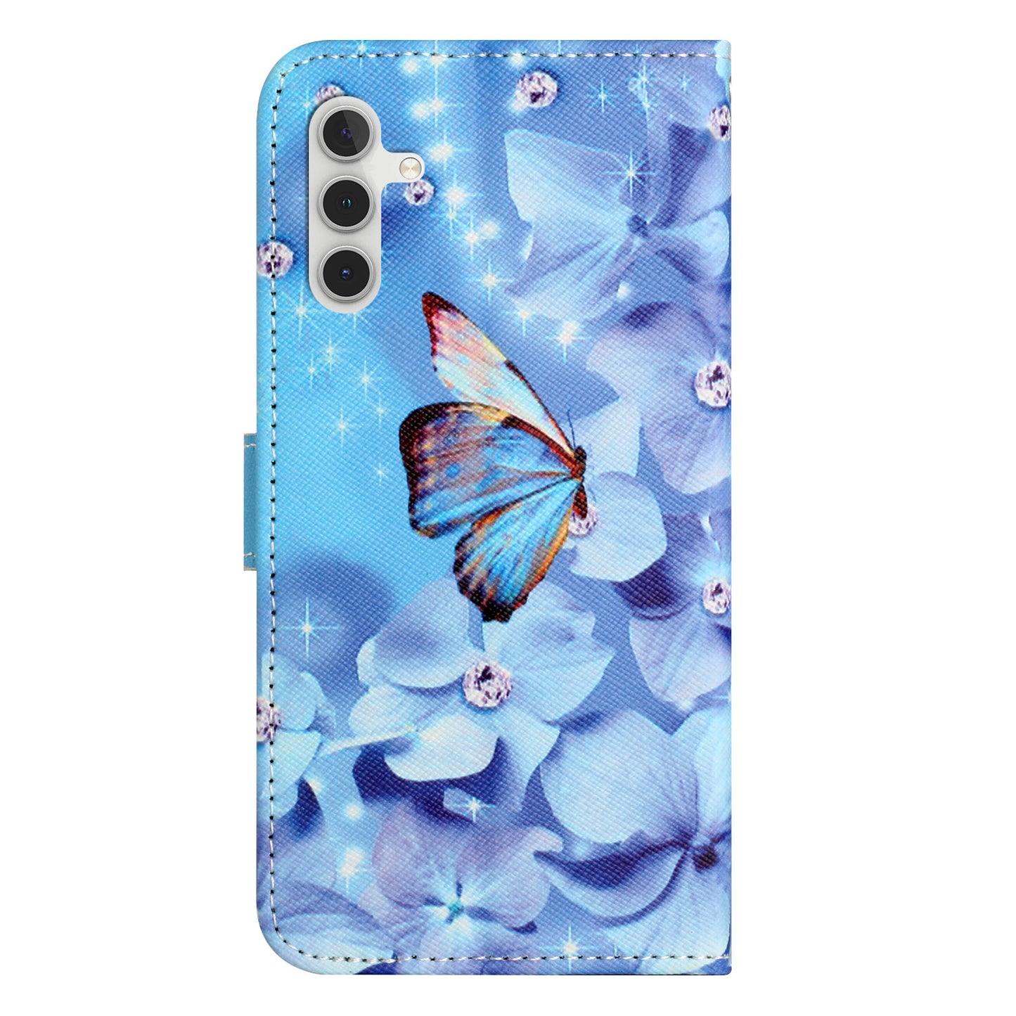 Leather Case for Samsung Galaxy M15 5G / F15 5G Pattern Printing Cross Texture Phone Wallet Cover - Flower and Butterfly