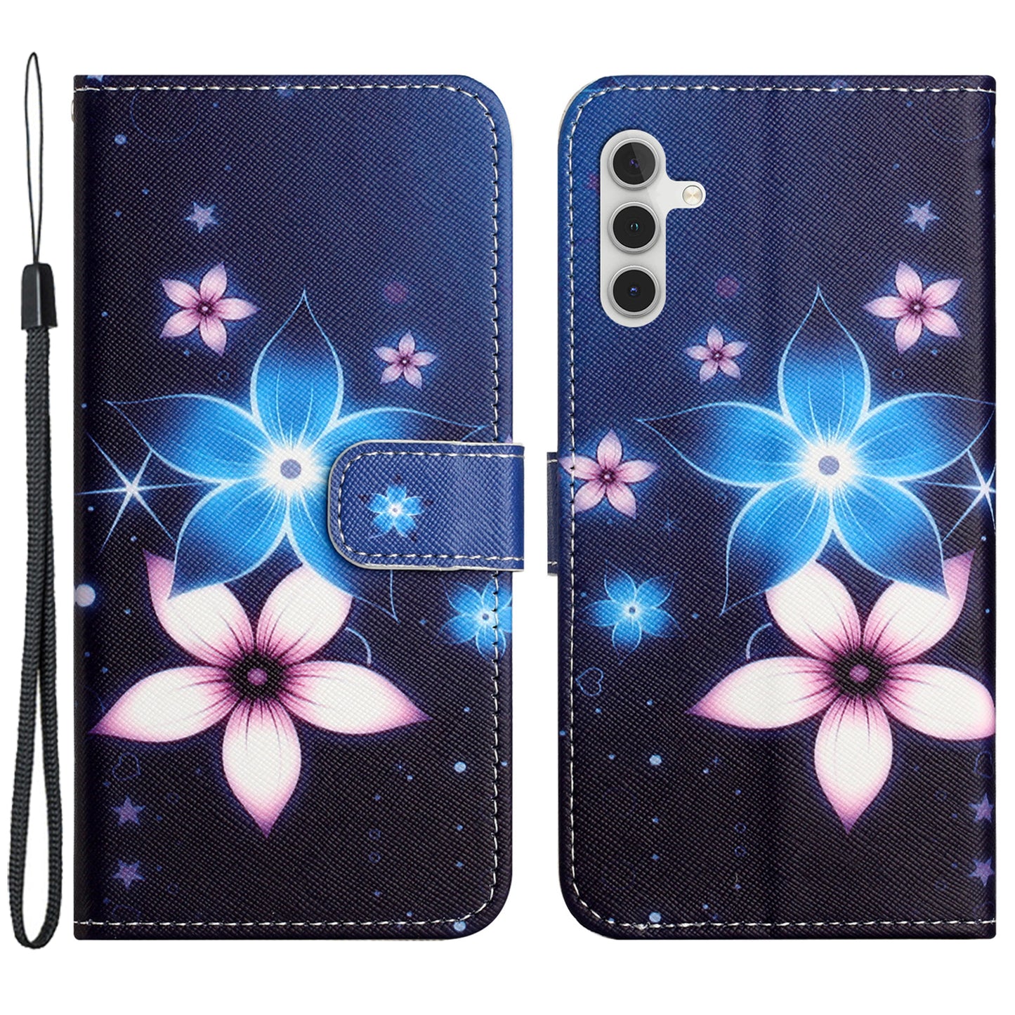 Leather Case for Samsung Galaxy M15 5G / F15 5G Pattern Printing Cross Texture Phone Wallet Cover - Blue Flower