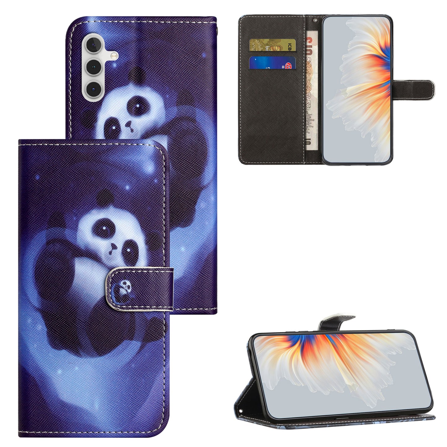 Leather Case for Samsung Galaxy M15 5G / F15 5G Pattern Printing Cross Texture Phone Wallet Cover - Panda