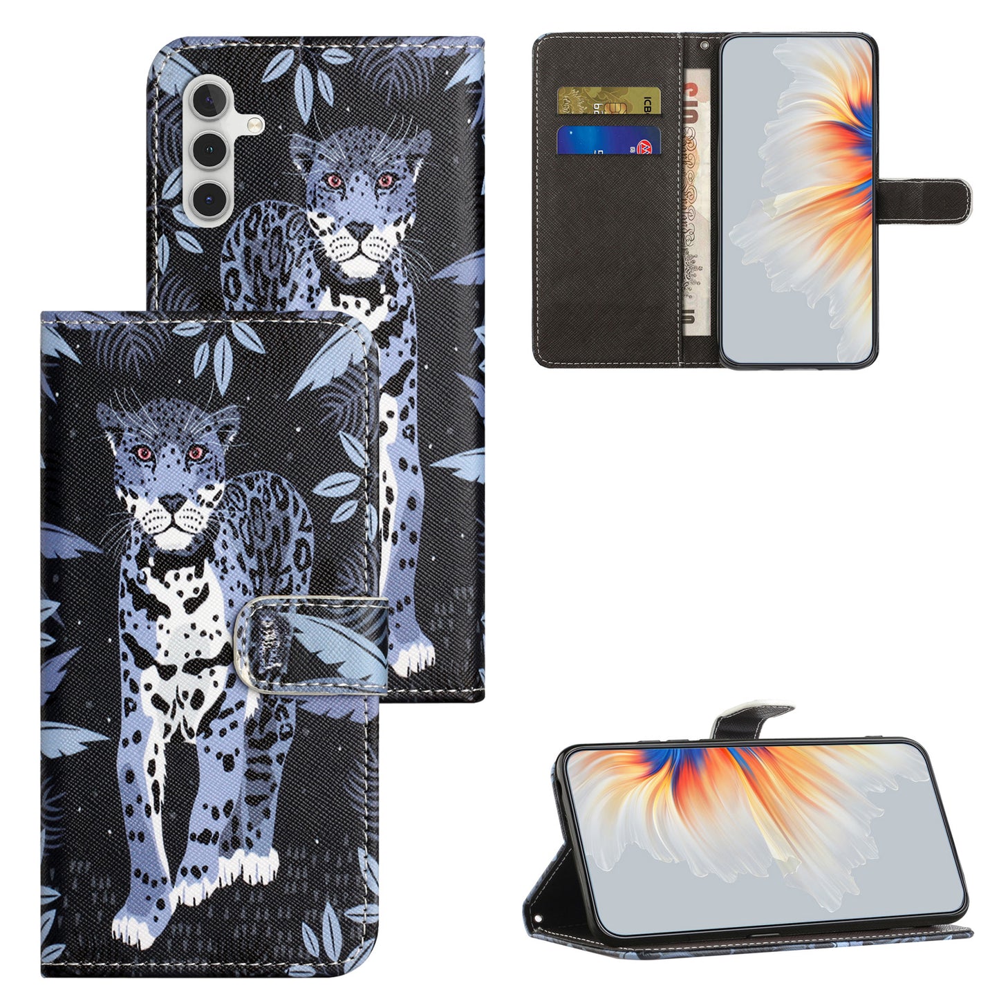 Leather Case for Samsung Galaxy M15 5G / F15 5G Pattern Printing Cross Texture Phone Wallet Cover - Leopard