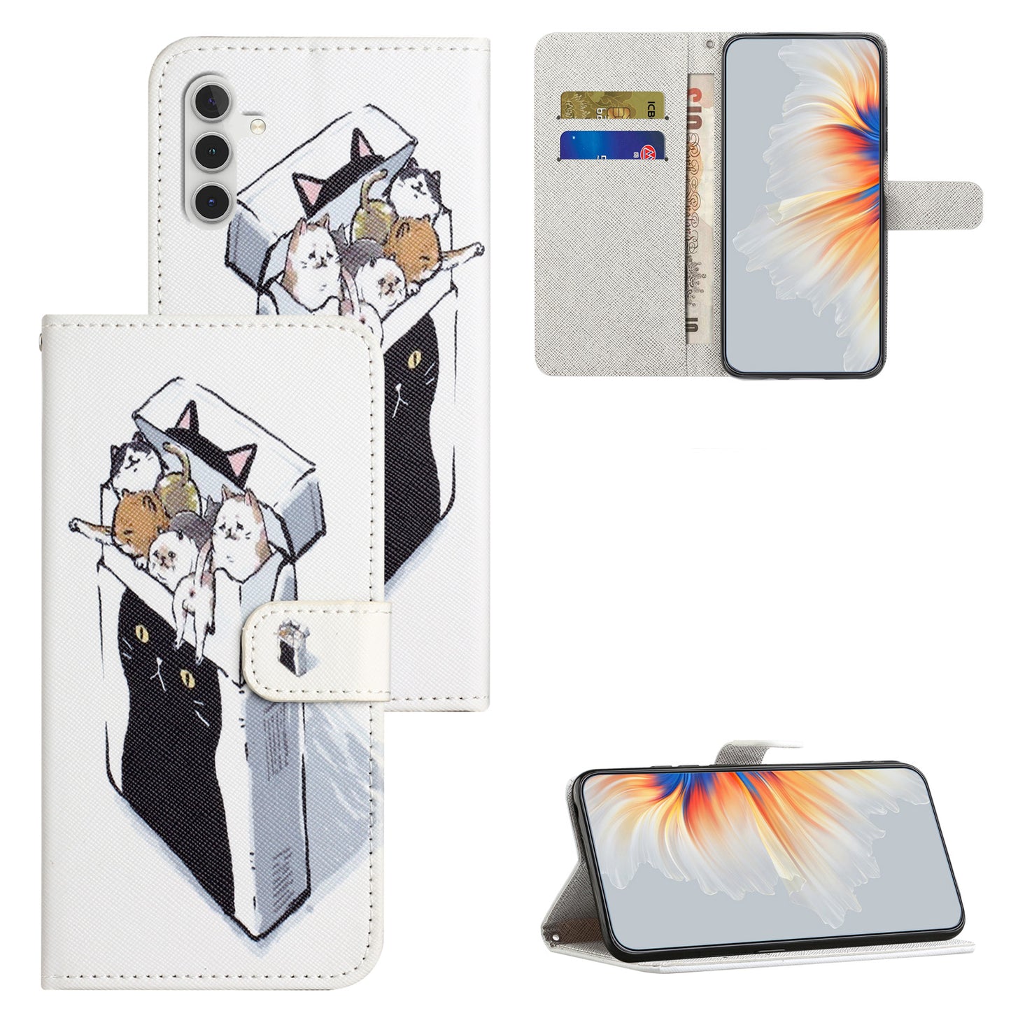Leather Case for Samsung Galaxy M15 5G / F15 5G Pattern Printing Cross Texture Phone Wallet Cover - Cats