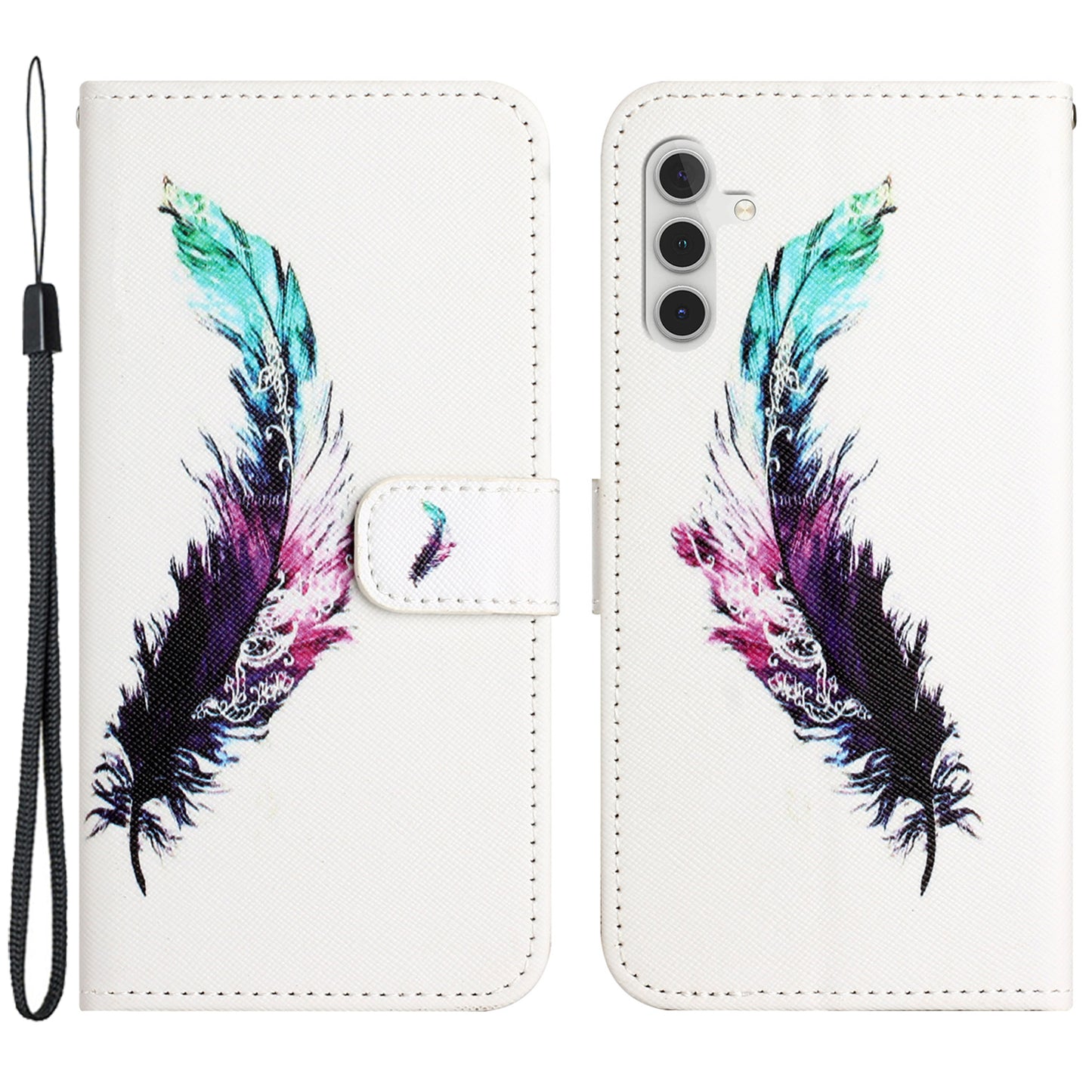 Leather Case for Samsung Galaxy M15 5G / F15 5G Pattern Printing Cross Texture Phone Wallet Cover - Feather