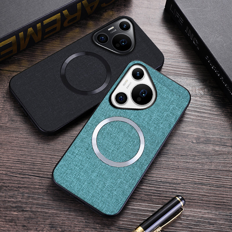 For Huawei Pura 70 Case Compatible with MagSafe TPU+Cloth Protective Cover - Black