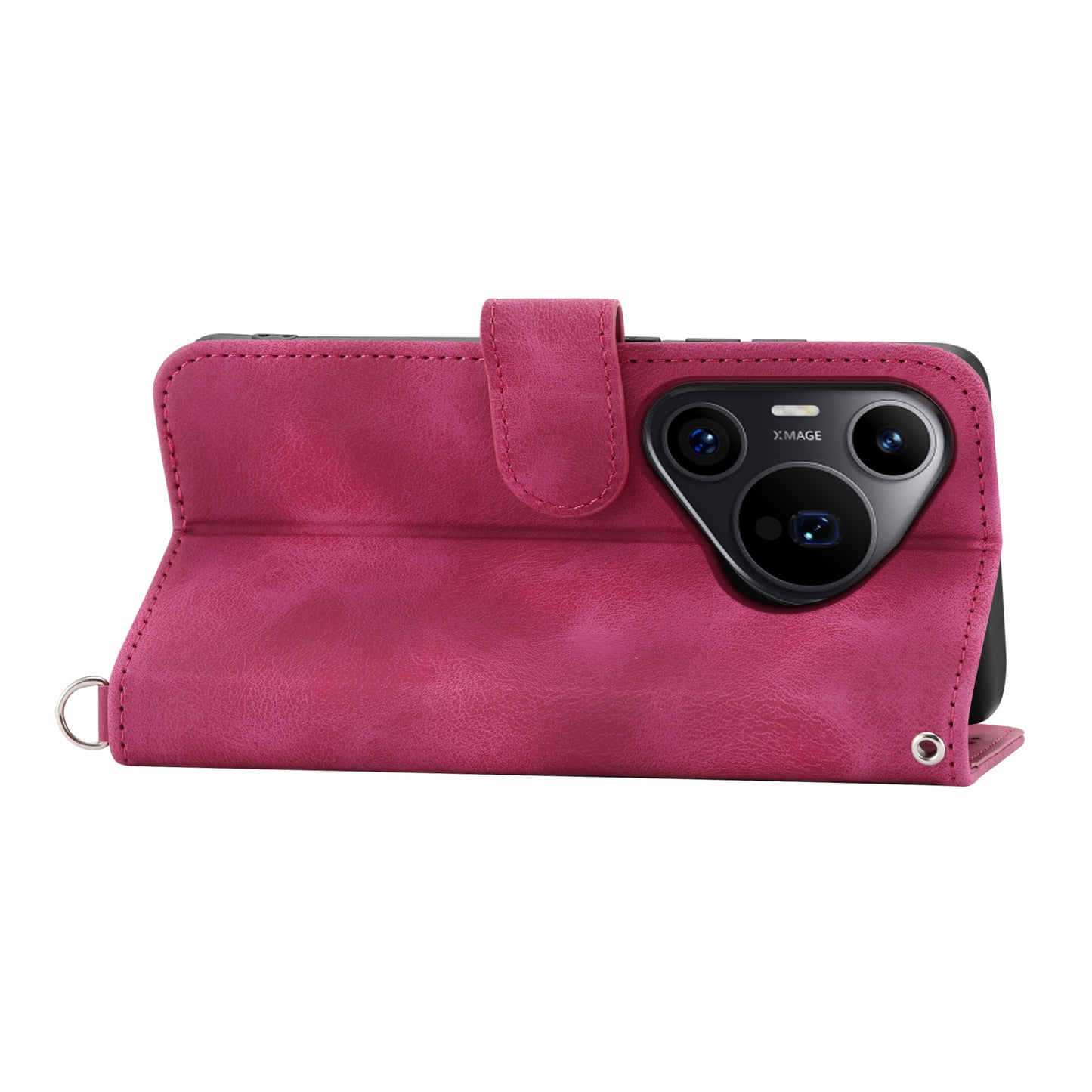 For Huawei Pura 70 Pro / Pura 70 Pro+ Crossbody Case Flower Pattern Design PU Leather Flip Phone Cover - Wine Red