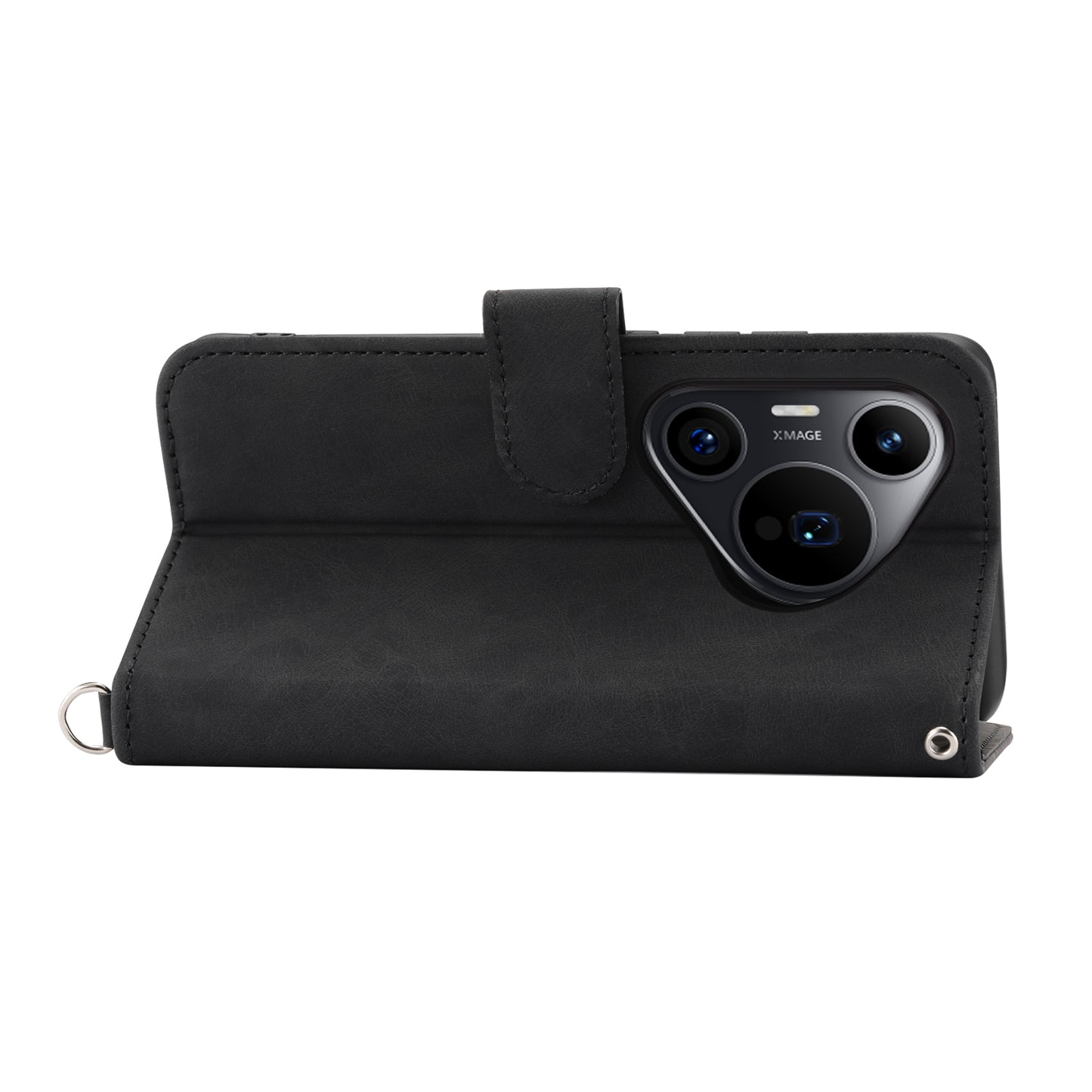 For Huawei Pura 70 Pro / Pura 70 Pro+ Crossbody Case Flower Pattern Design PU Leather Flip Phone Cover - Black