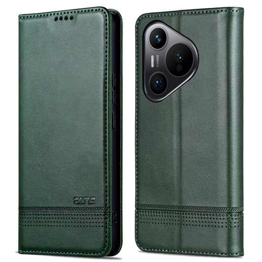 AZNS For Huawei Pura 70 Wallet Case PU Leather Magnetic Shock Absorbing Phone Cover - Green
