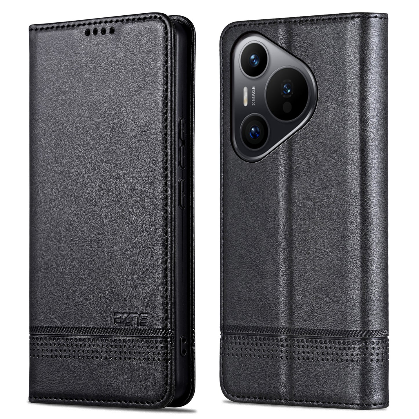 AZNS For Huawei Pura 70 Pro / Pura 70 Pro+ Case PU Leather Folio Wallet Magnetic Auto-absorbed Phone Cover - Black