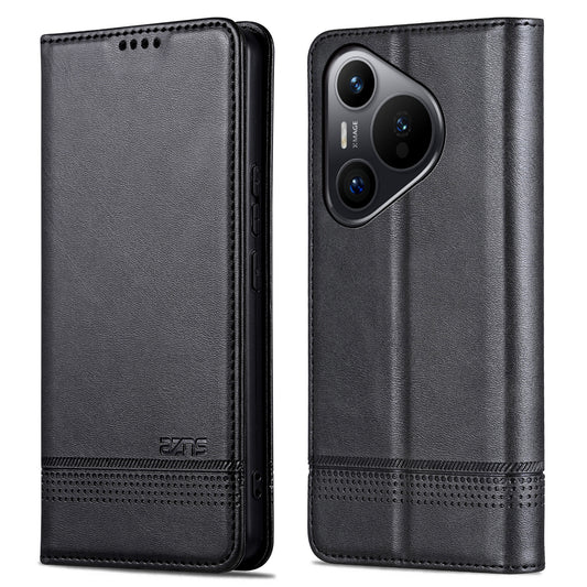 AZNS For Huawei Pura 70 Pro / Pura 70 Pro+ Case PU Leather Folio Wallet Magnetic Auto-absorbed Phone Cover - Black
