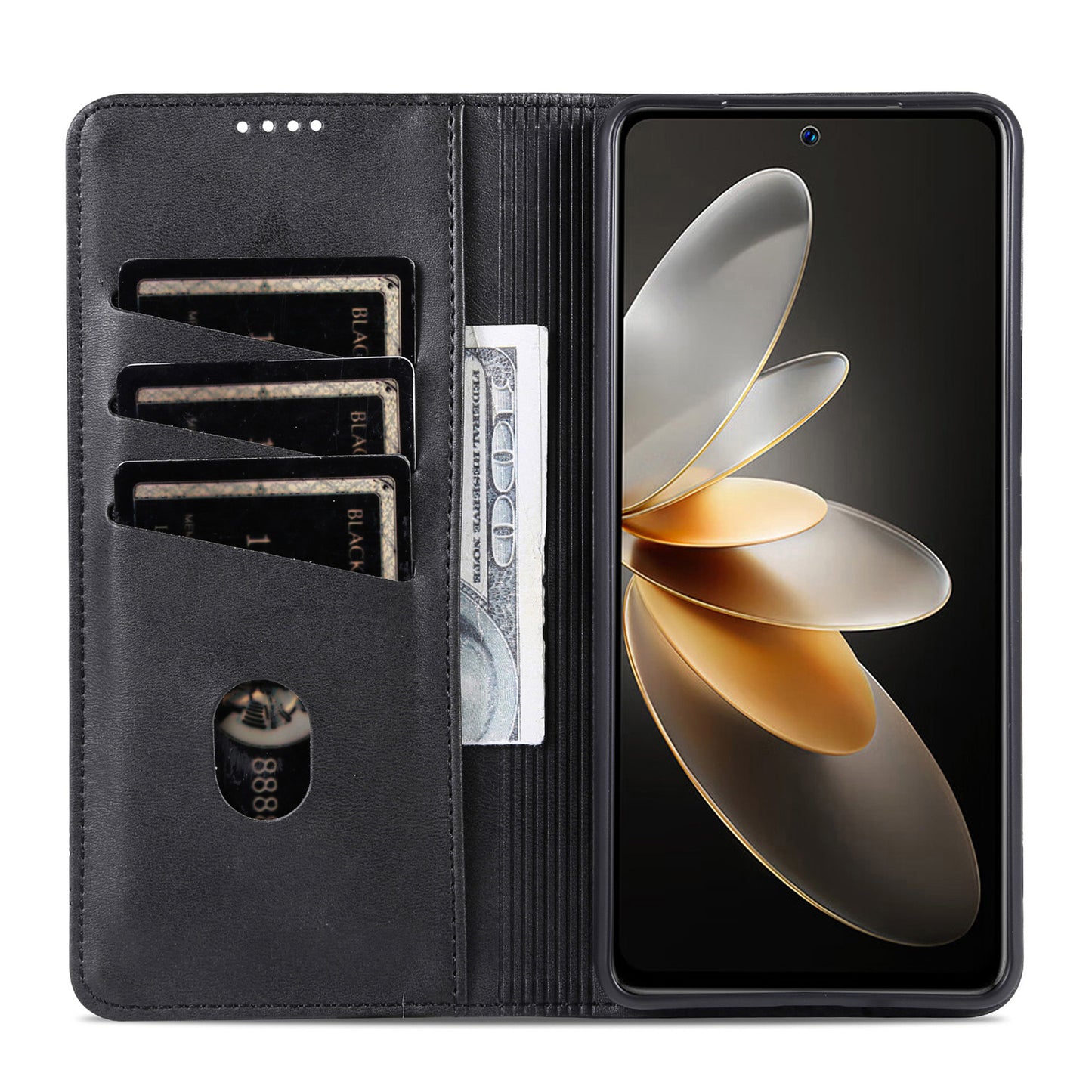 AZNS For Huawei Pura 70 Pro / Pura 70 Pro+ Case PU Leather Folio Wallet Magnetic Auto-absorbed Phone Cover - Black