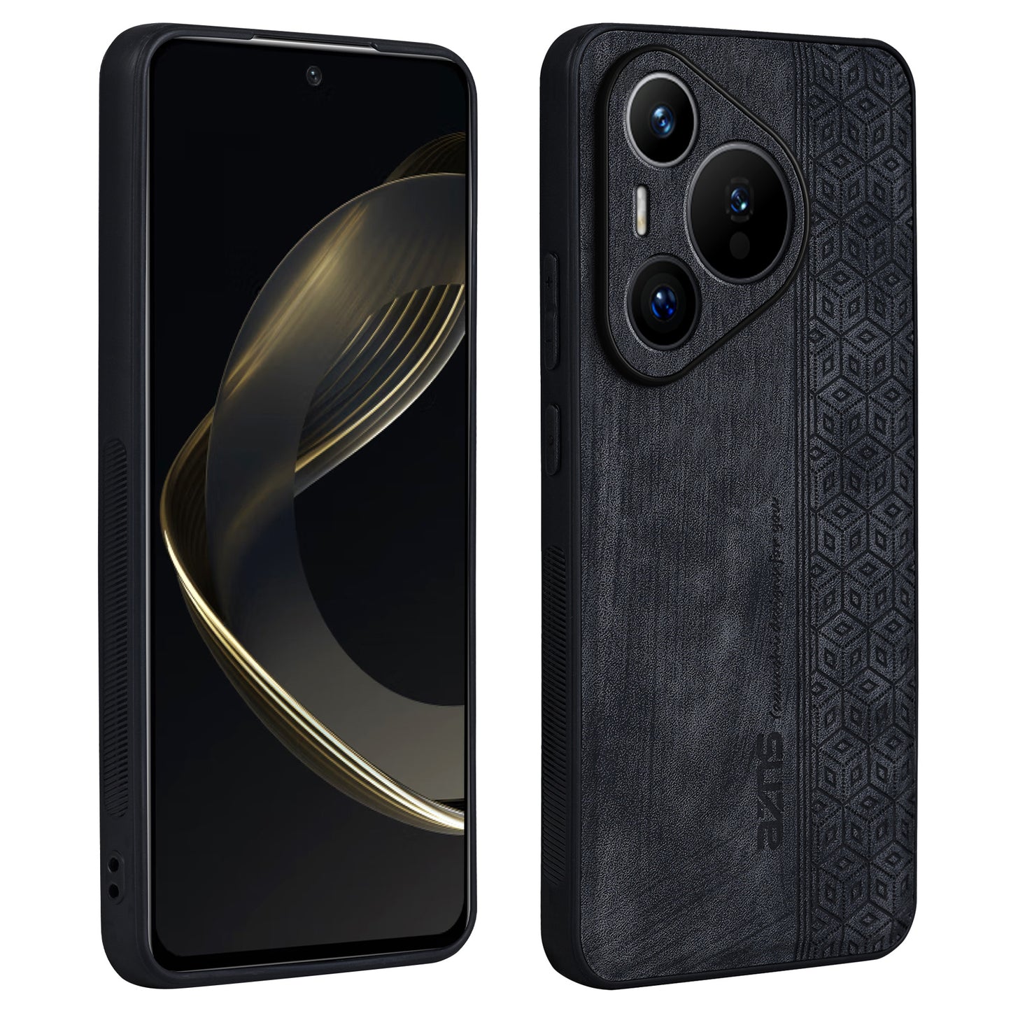 AZNS For Huawei Pura 70 Pro / Pura 70 Pro+ Case PU Leather+TPU Pattern Imprinted Phone Cover - Black