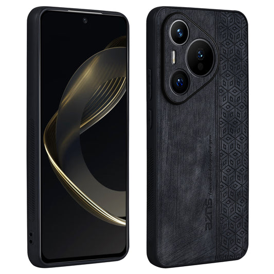 AZNS For Huawei Pura 70 Pro / Pura 70 Pro+ Case PU Leather+TPU Pattern Imprinted Phone Cover - Black