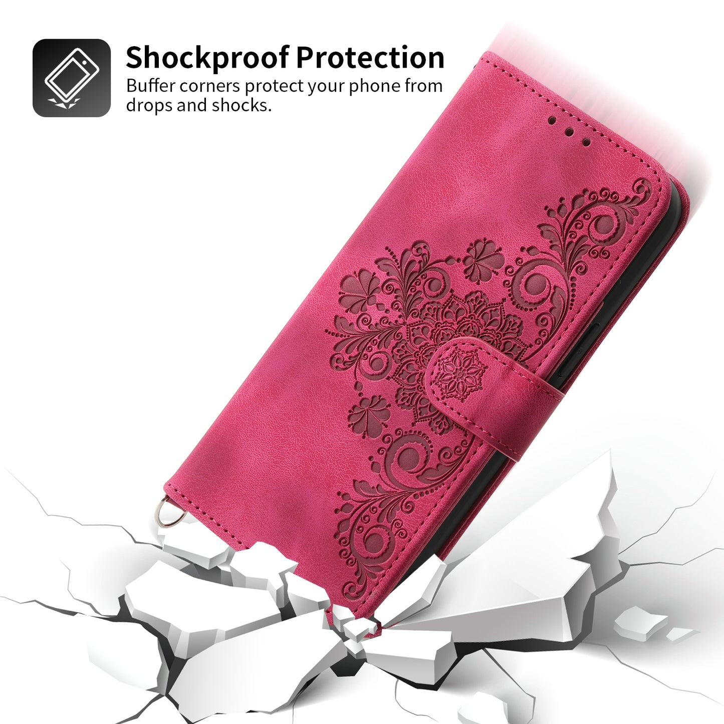 For Honor Magic6 Pro 5G Wallet Case Flower Pattern PU Leather Crossbody Phone Cover - Wine Red