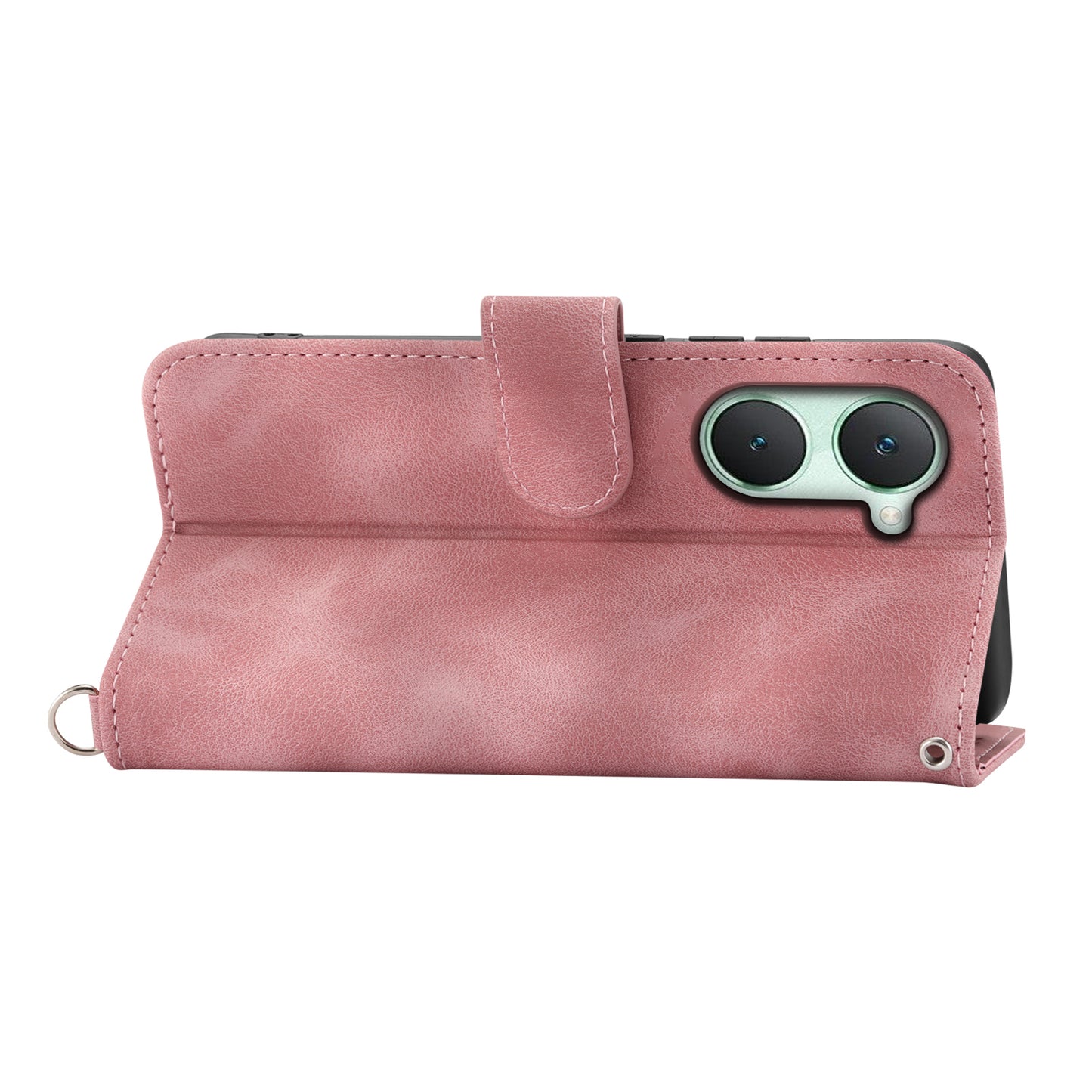 For vivo Y03 Crossbody Phone Case Card Slots Wallet PU Leather Cover Flower Pattern - Pink