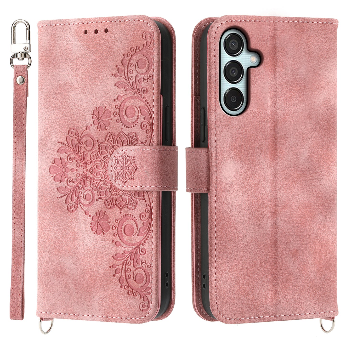 For Samsung Galaxy M15 5G / F15 5G Leather Case Flower Mobile Phone Cover Wholesale - Pink