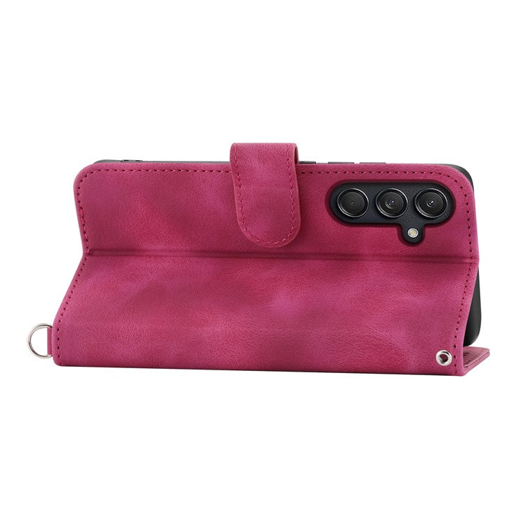 For Samsung Galaxy M55 5G / C55 5G / F55 5G Case Card Slots Wallet Leather Phone Cover with 2 Straps - Wine Red