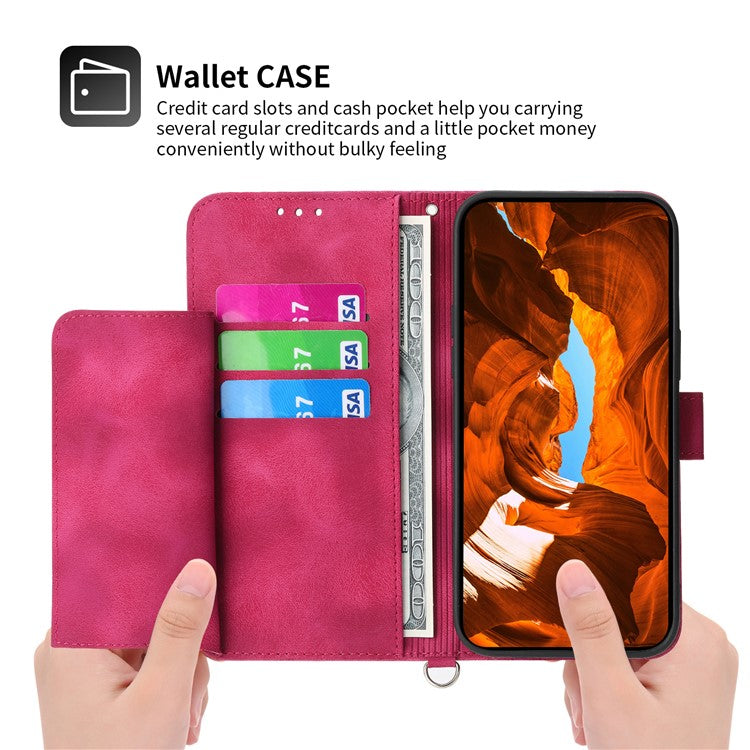 For Samsung Galaxy M55 5G / C55 5G / F55 5G Case Card Slots Wallet Leather Phone Cover with 2 Straps - Wine Red