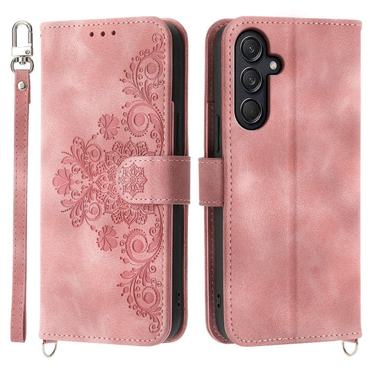 For Samsung Galaxy M55 5G / C55 5G / F55 5G Case Card Slots Wallet Leather Phone Cover with 2 Straps - Pink