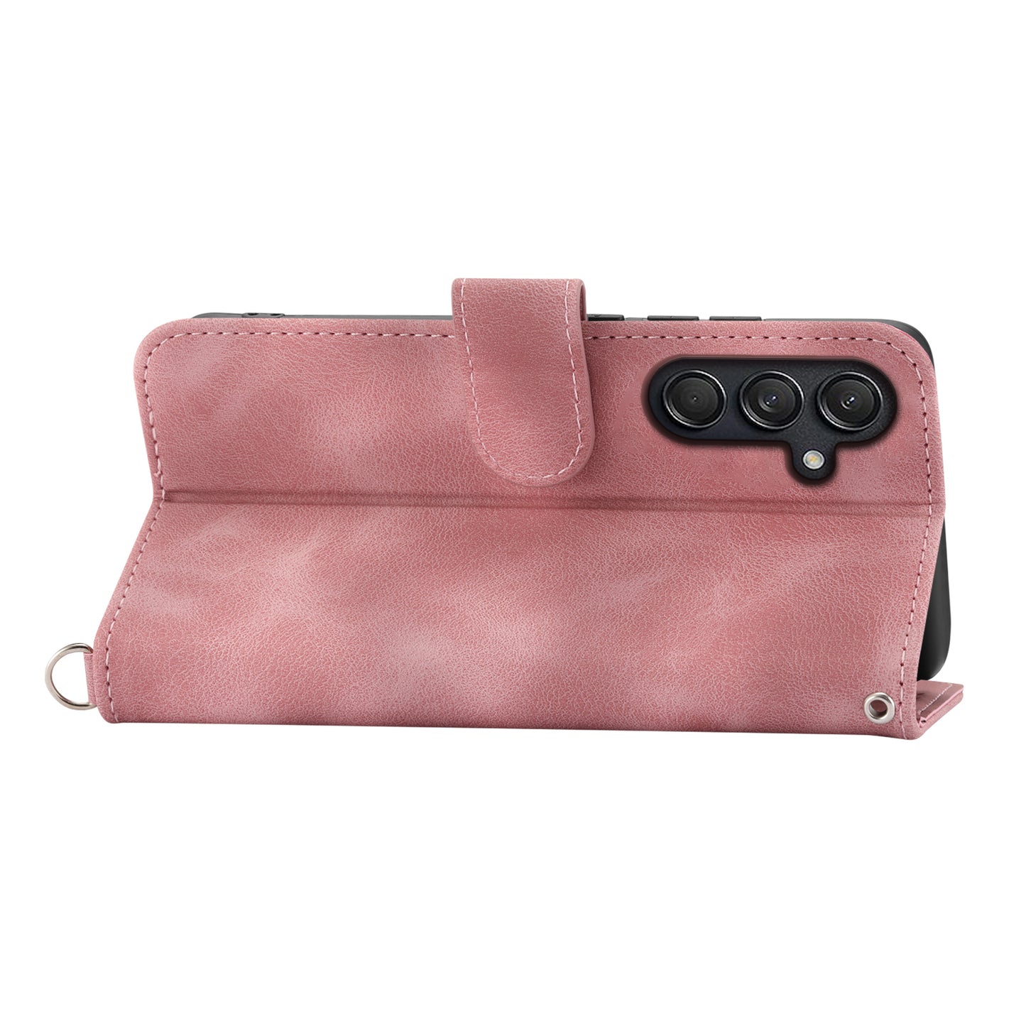 For Samsung Galaxy M55 5G Case Card Slots Wallet Leather Phone Cover with 2 Straps - Pink