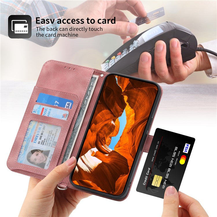 For Samsung Galaxy M55 5G / C55 5G / F55 5G Case Card Slots Wallet Leather Phone Cover with 2 Straps - Pink