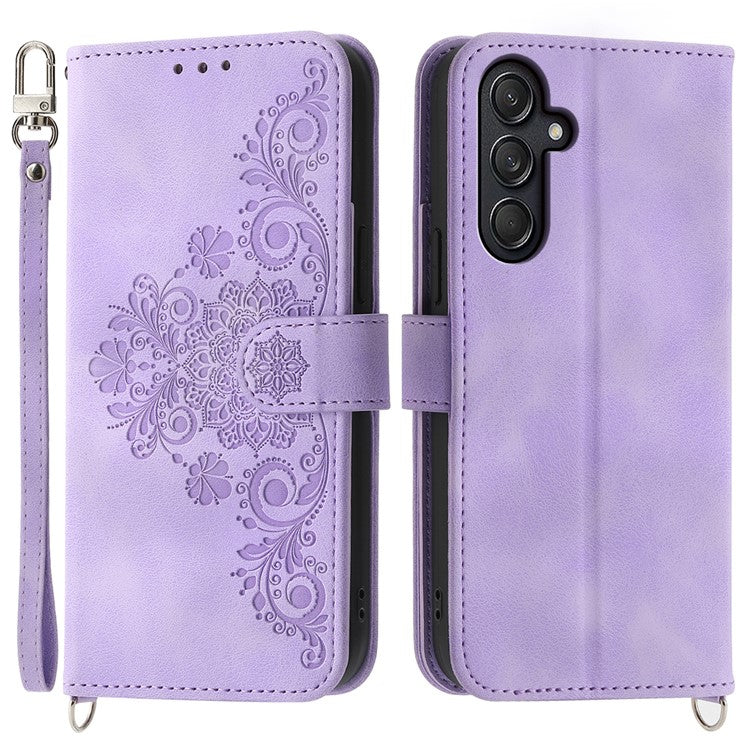 For Samsung Galaxy M55 5G / C55 5G / F55 5G Case Card Slots Wallet Leather Phone Cover with 2 Straps - Light Purple