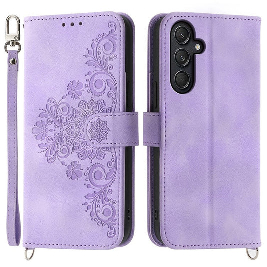For Samsung Galaxy M55 5G / C55 5G / F55 5G Case Card Slots Wallet Leather Phone Cover with 2 Straps - Light Purple
