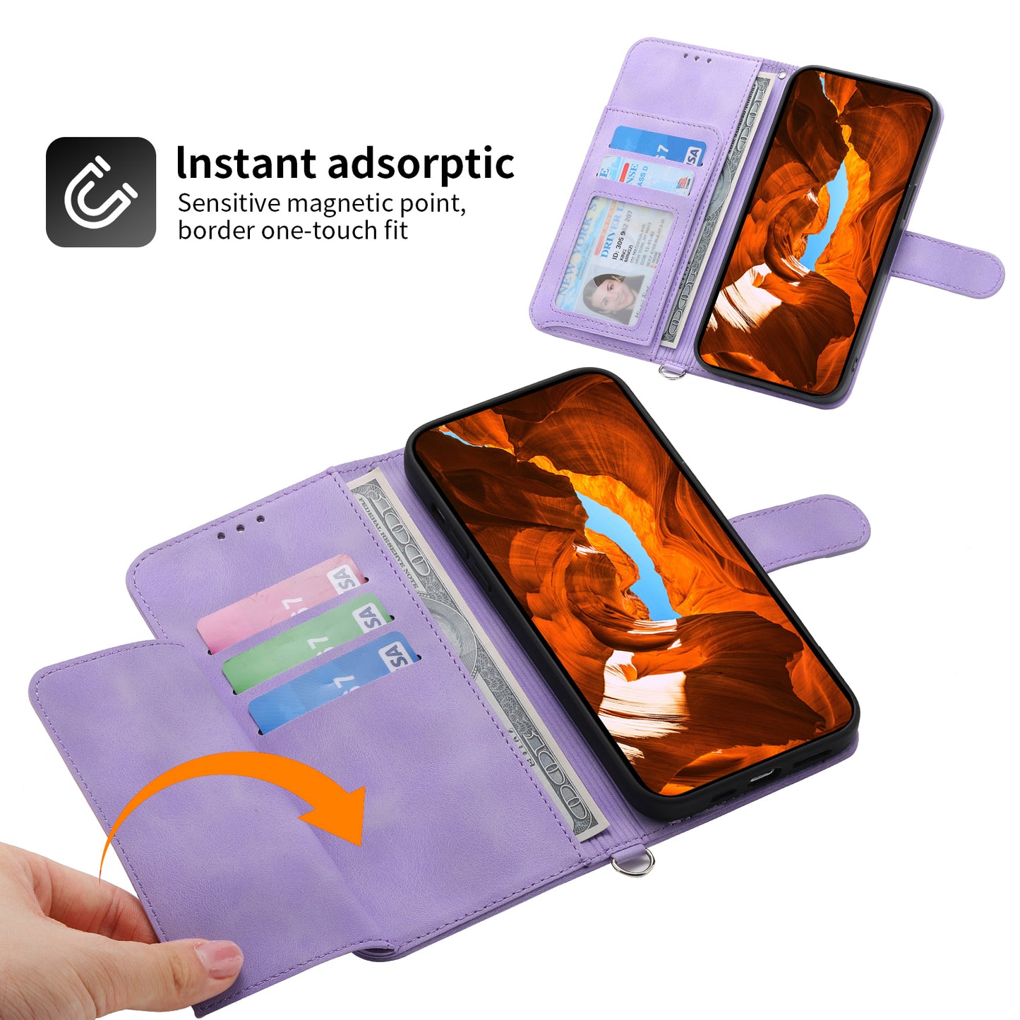For Samsung Galaxy M55 5G Case Card Slots Wallet Leather Phone Cover with 2 Straps - Light Purple