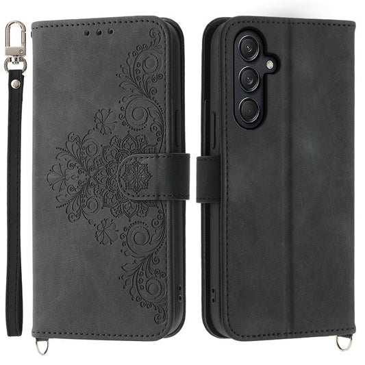 For Samsung Galaxy M55 5G / C55 5G / F55 5G Case Card Slots Wallet Leather Phone Cover with 2 Straps - Black