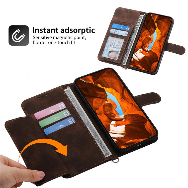 For Samsung Galaxy M55 5G / C55 5G / F55 5G Case Card Slots Wallet Leather Phone Cover with 2 Straps - Brown