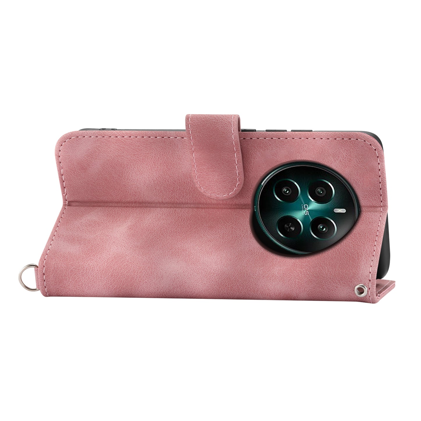 For Realme 12 / Narzo 70 Pro 5G Case Card Slots Wallet PU Leather Cover Flower Pattern with Shoulder Strap - Pink